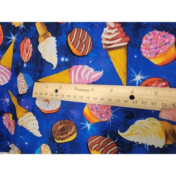 Treats Cotton Fabric Ice Cream Sonuts Cupcakes Fark Blue Birthday 0.75 Yards New - Picture 3 of 5